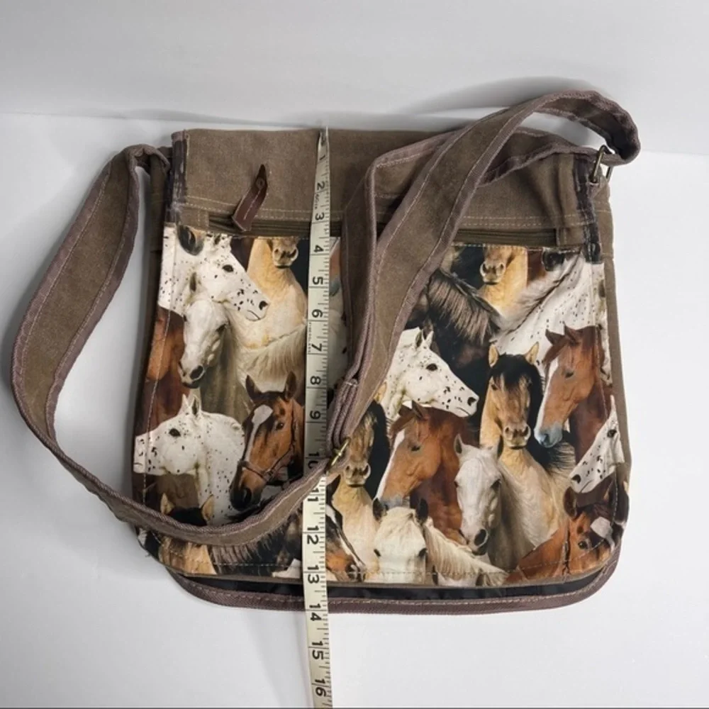 Wild Horse Satchel Flapover Crossbody Bag Purse Adjustable Strap Light Brown